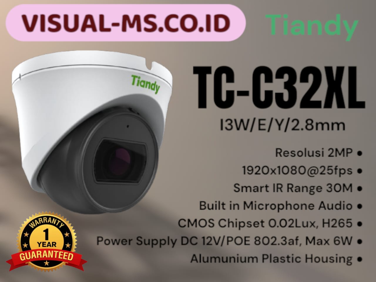 Camera CCTV Tiandy TC-C32XL 2MP Audio Color Maker PoE Onvif indoor - VMS