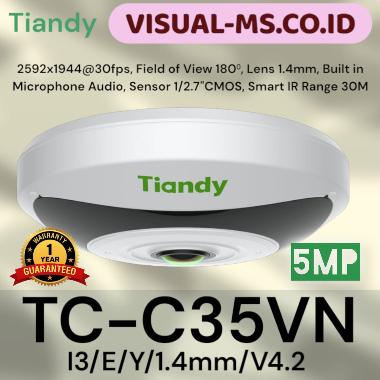 Tiandy TC-C35VN 5MP Fisheye Panoramic IP Camera CCTV Indoor Audio Series