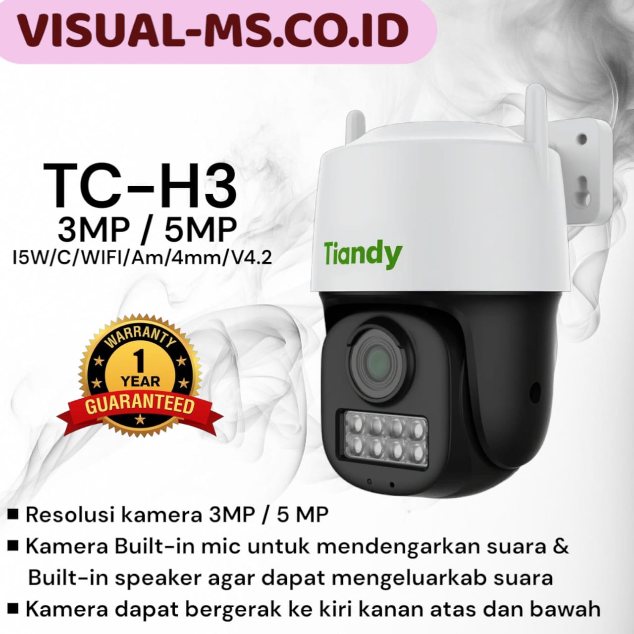 TIANDY TC-H3 3MP LIGHT EW PAN TILT OUTDOOR WIFI CAMERA