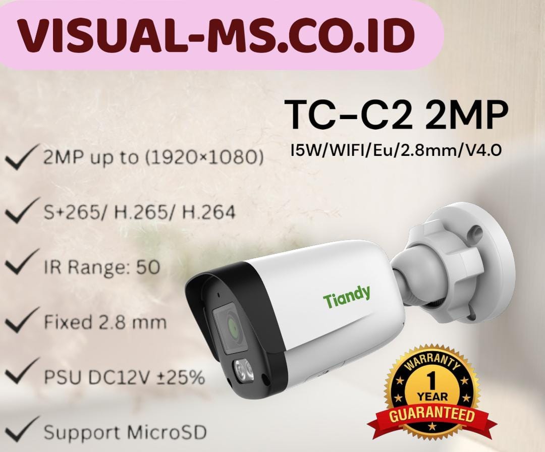 Tiandy TC-C2 2MP WiFi IP Camera CCTV Colornight Two Way Audio Outdoor Anti Air