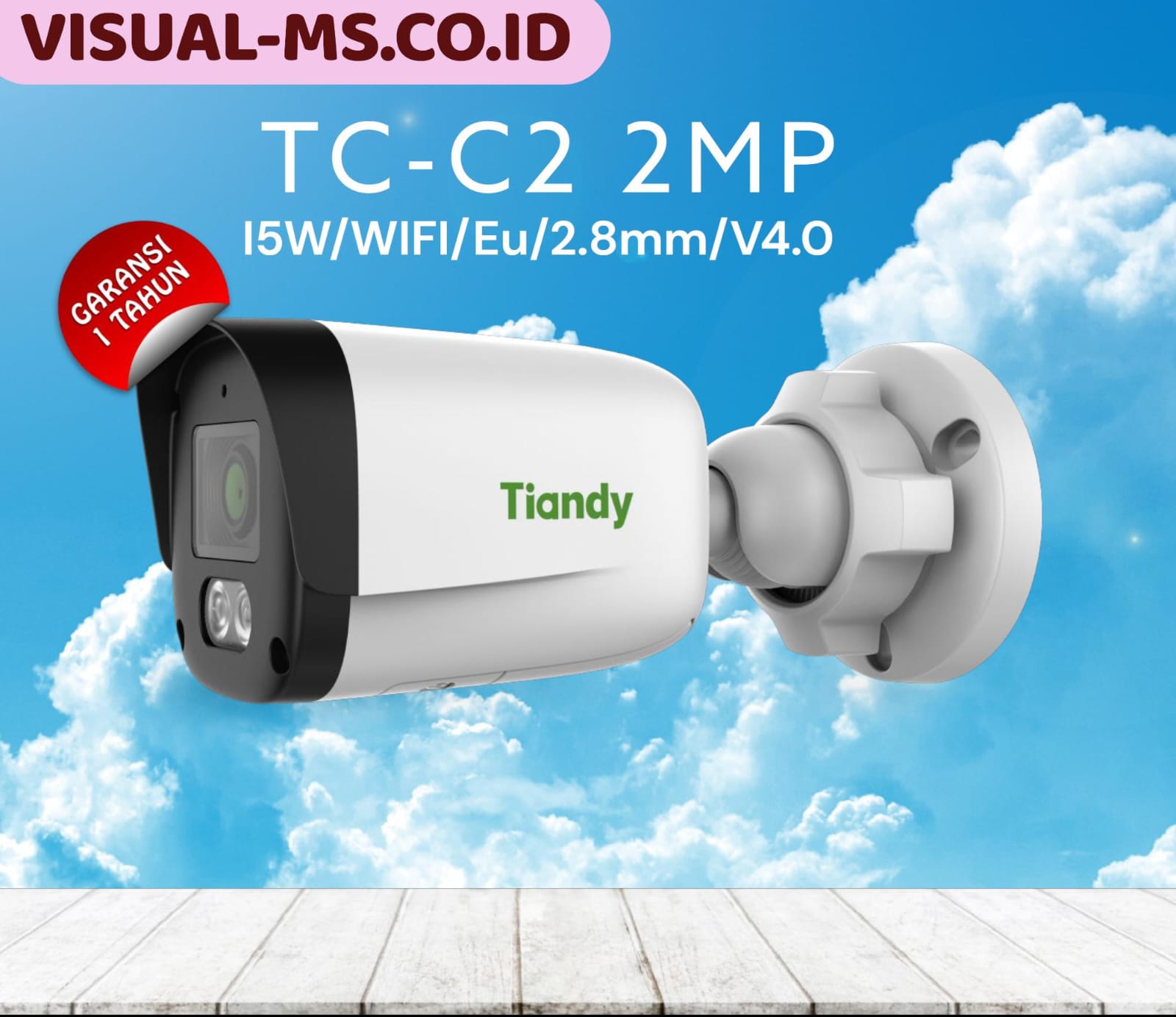 Tiandy TC-C2 2MP WiFi IP Camera CCTV Colornight Two Way Audio Outdoor Anti Air - Image 2