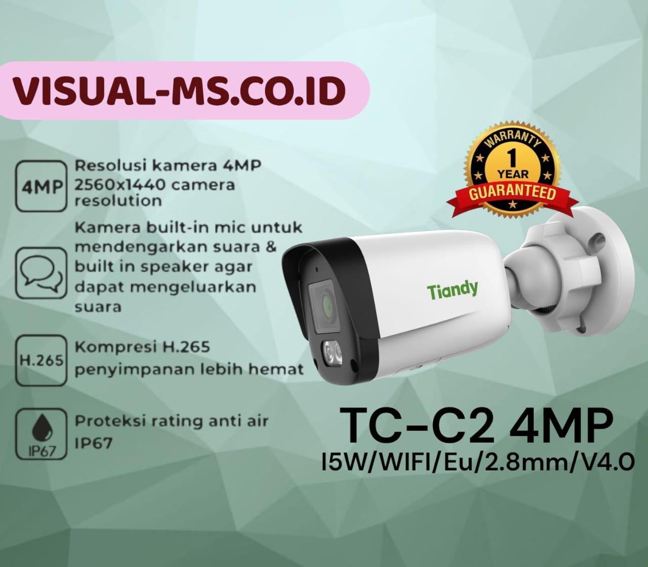 TIANDY TC-C2 4MP WIFI 2-WAY AUDIO FIXED BULLET CAMERA - VMS